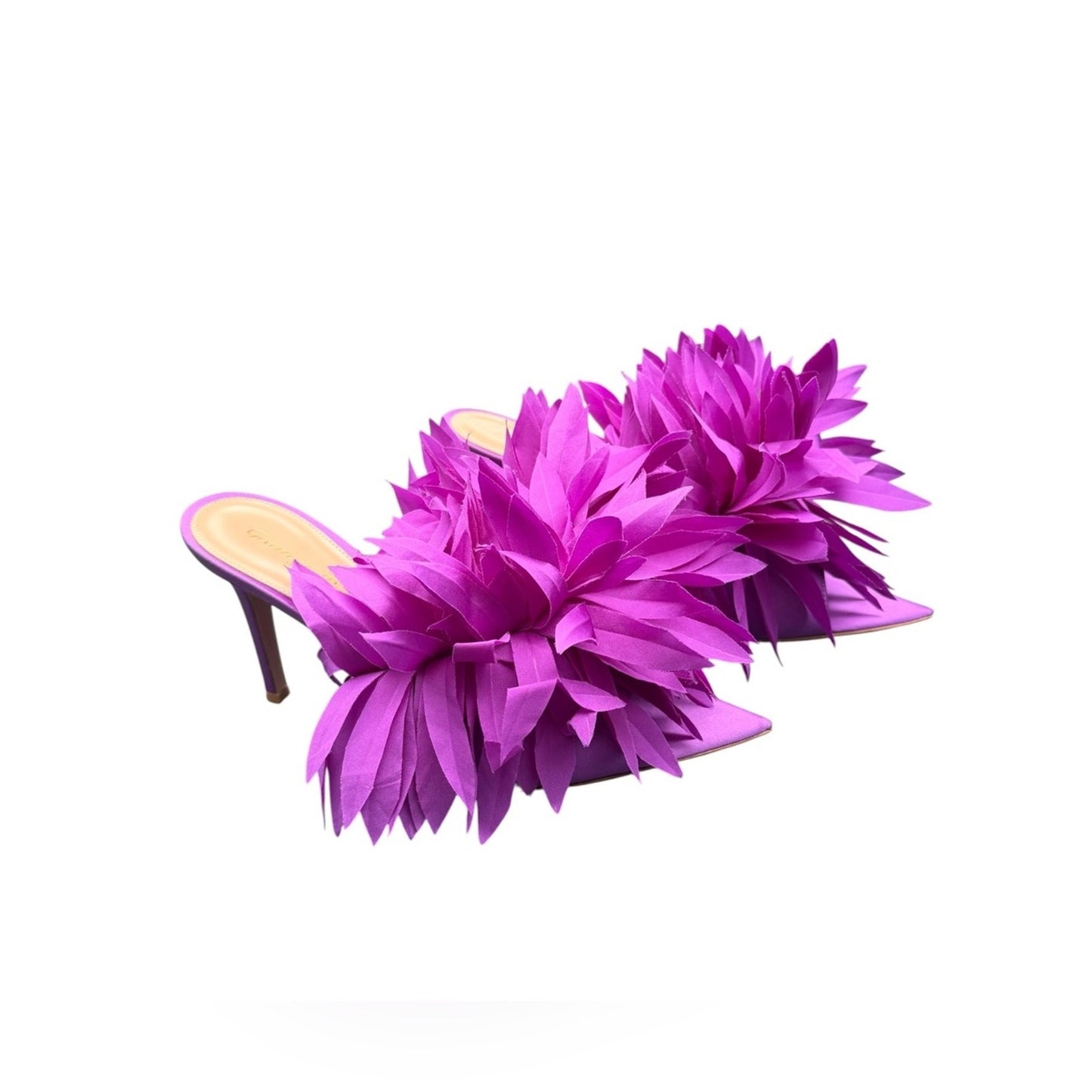 Gianvito Rossi Daniah Orchid Floral Satin Mules Size 39 NIB