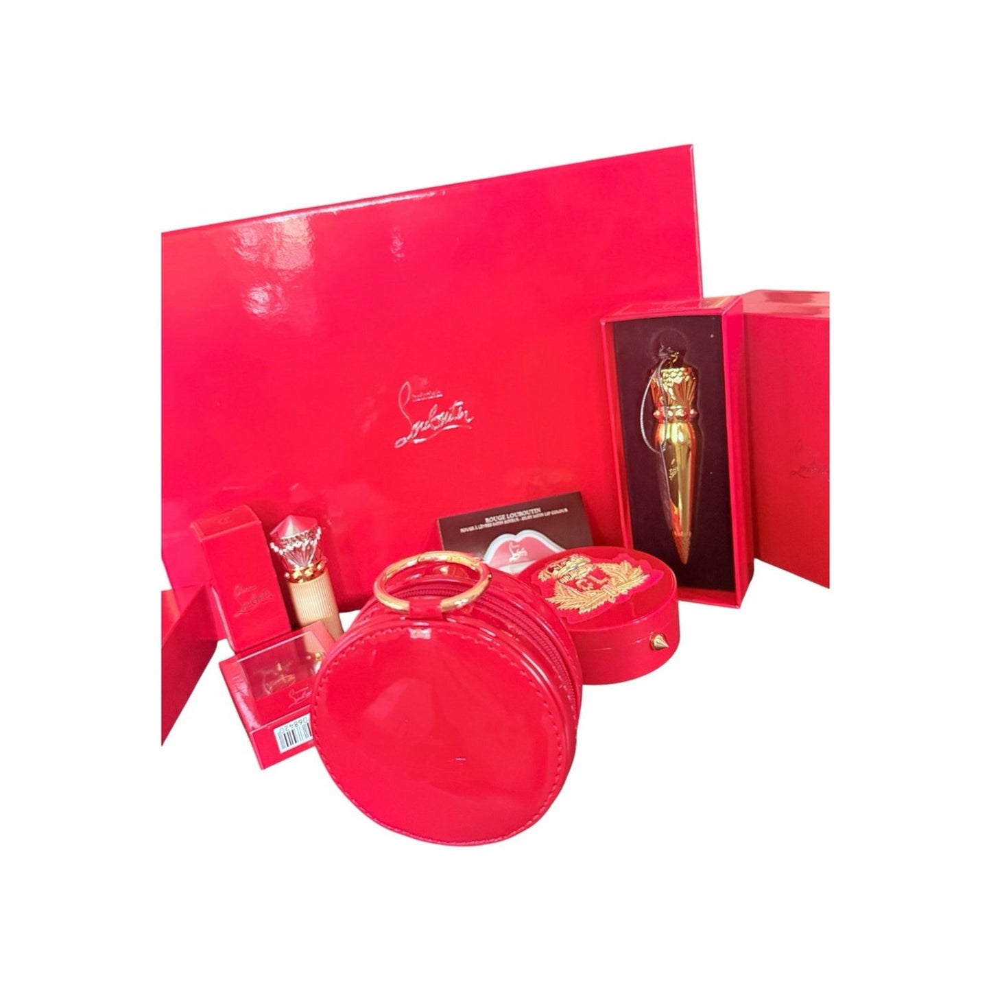 NEW Christian Louboutin Patent Red Keychain & Compact Holder Bag Charm