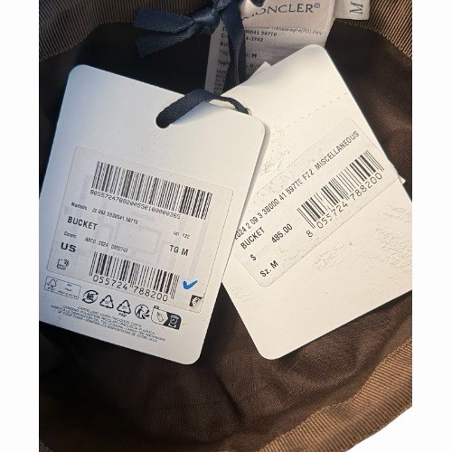 Moncler Women’s Bucket Hat Size M NWT Tweed Wool Blend Brown Check Logo Patch