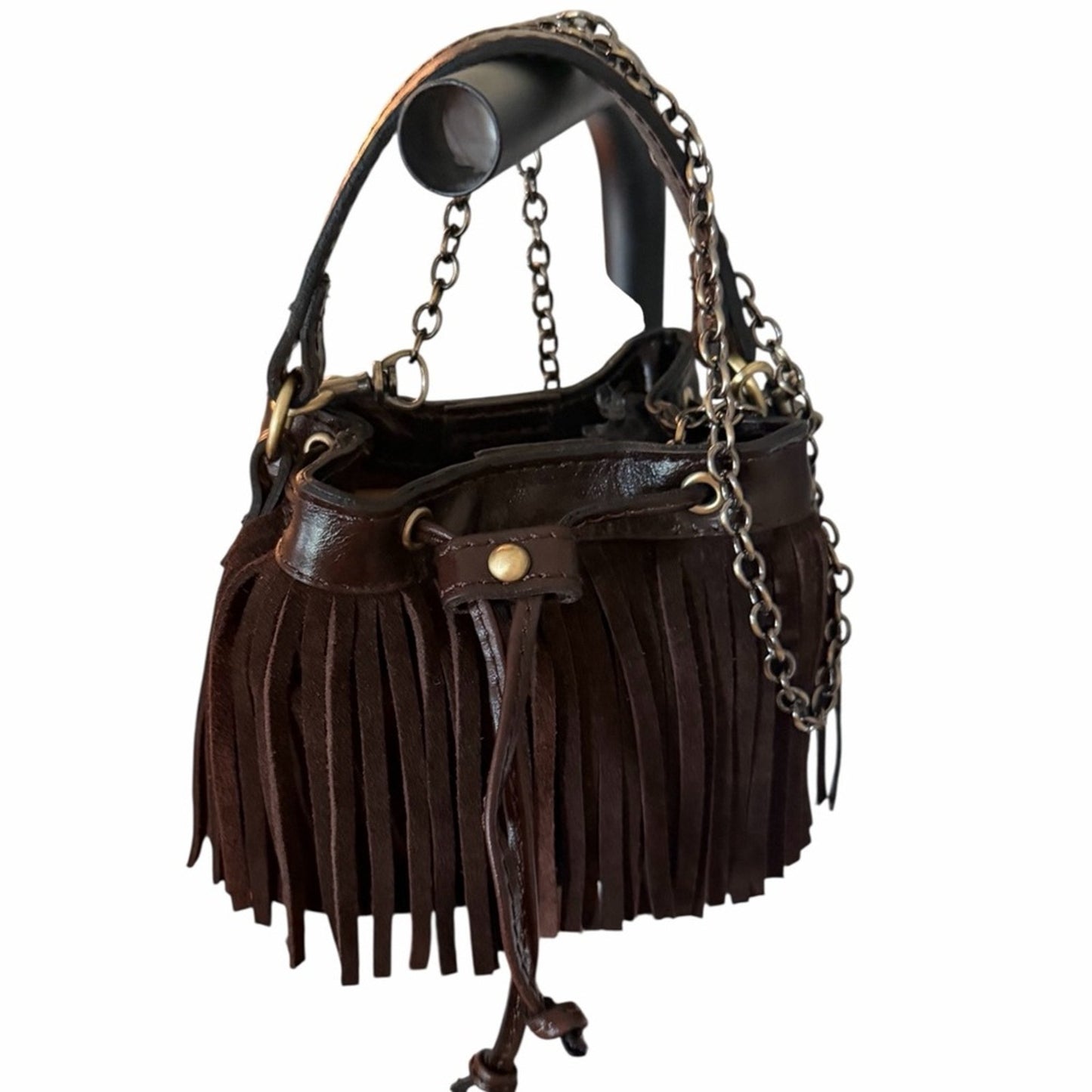 Patricia Nash Mini Elisa Fringe Bucket Bag NWT | Coastal Cowgirl Brown Leather