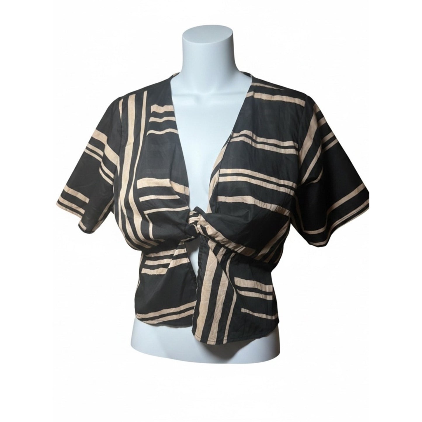 NWT Rails Tia Island Stripe Tie Front Cotton Top Women’s L Cream & Black