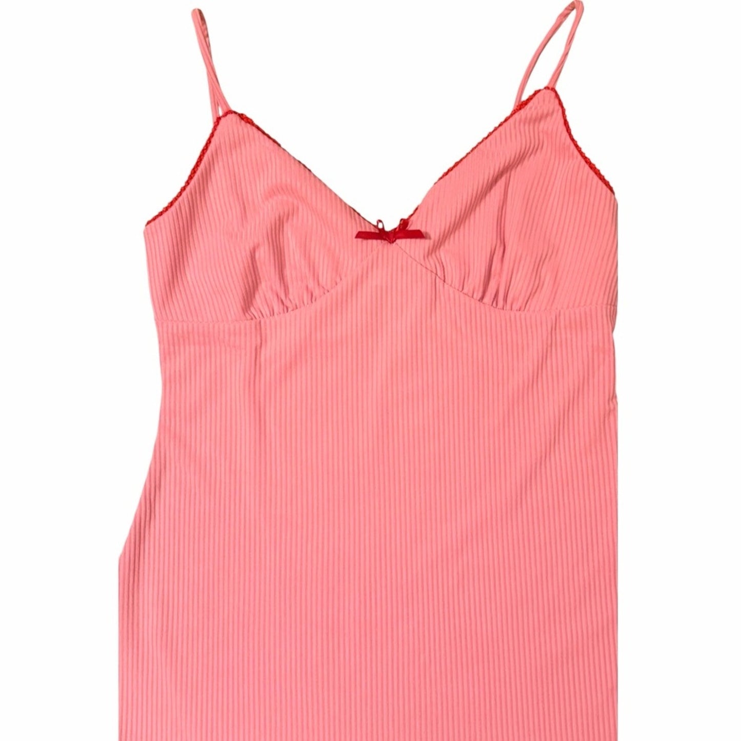 Pink Ribbed Ruffle Hem Mini Dress Cami Slip Coquette Y2K Size M