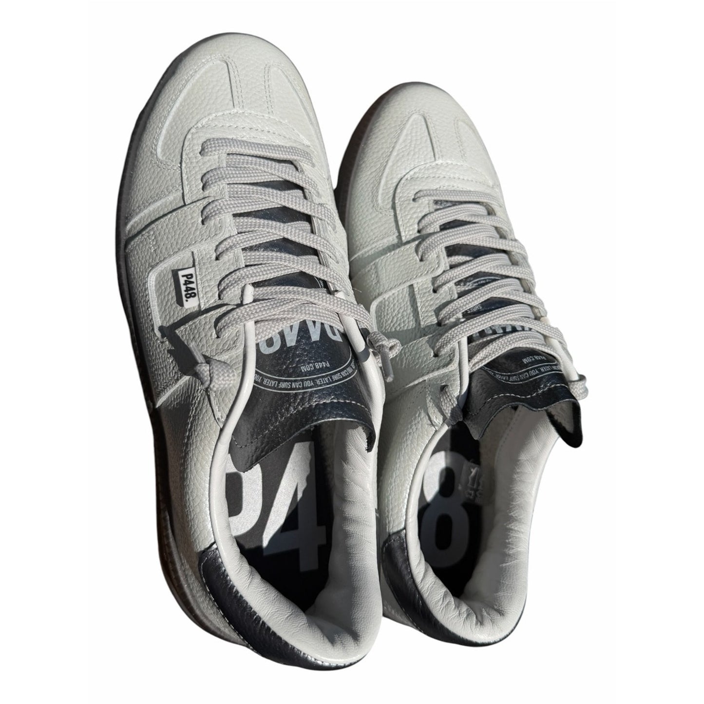 P448 Monza Metal White Sneakers Size 40 NIB Leather Silver Accent From Portugal