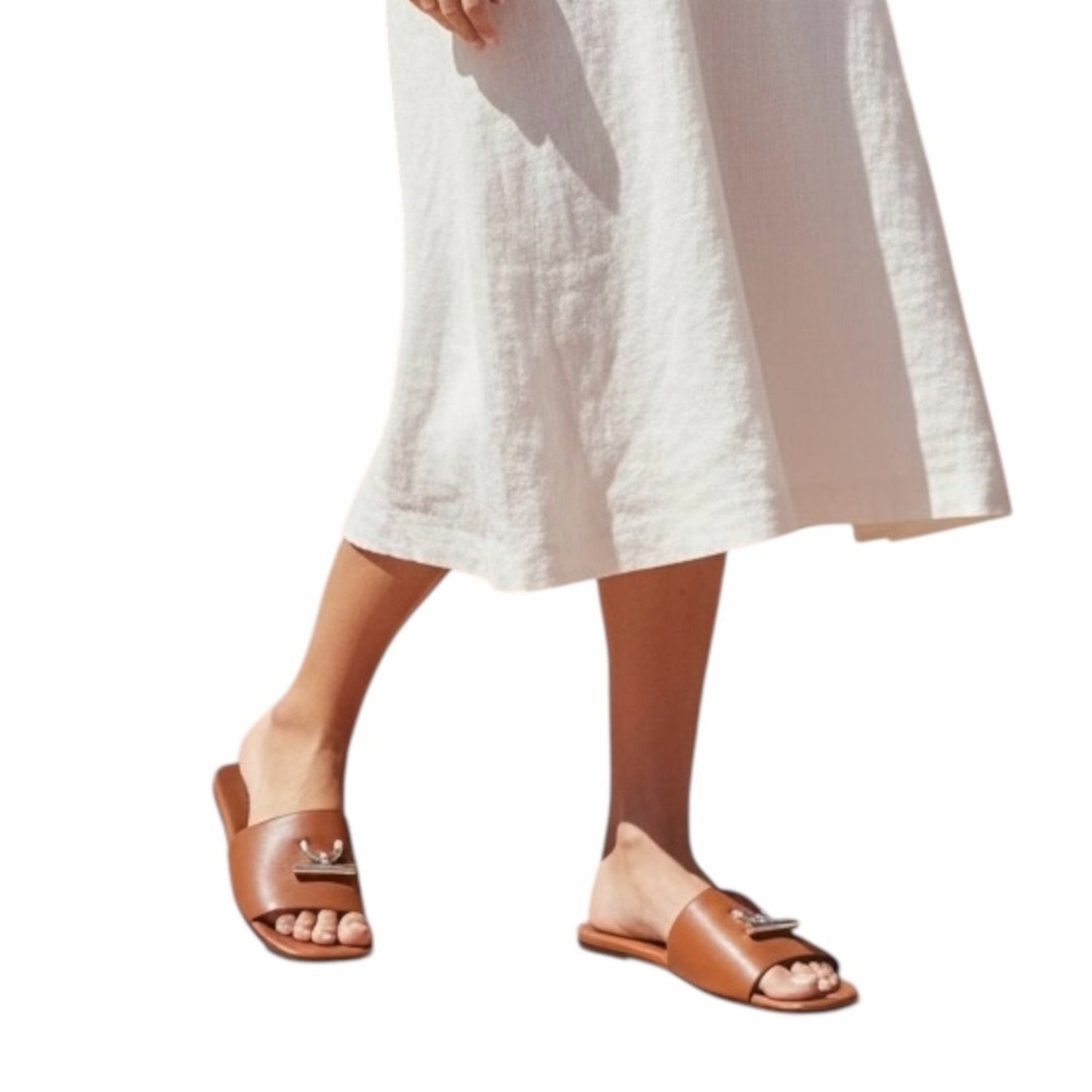 Alexander McQueen T Leather Cognac W/ Gold hardware Slide Sandals Size 38