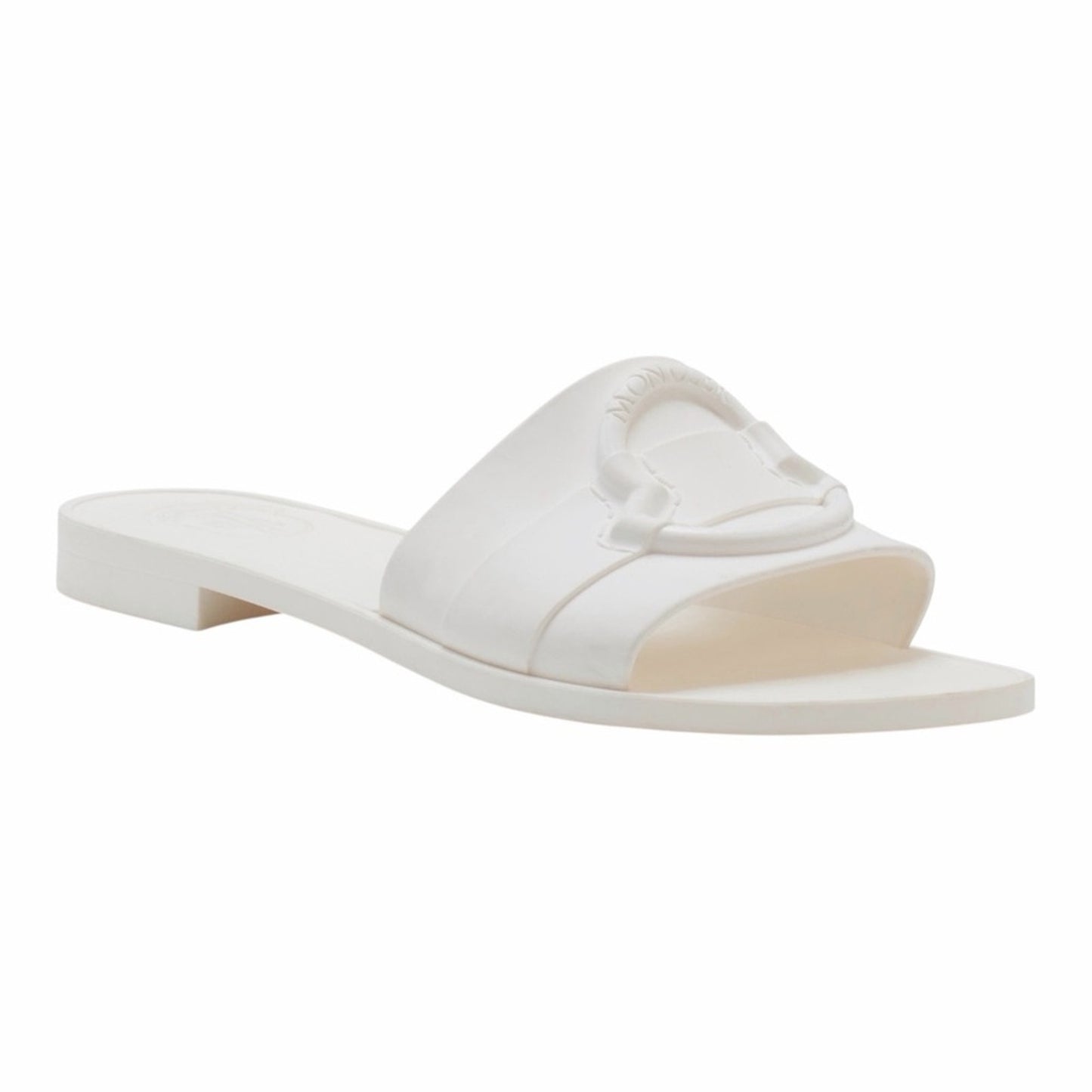 Moncler Mon Slide Sandals Cream Size 37 NIB Logo Minimalist Luxury Made in Italy