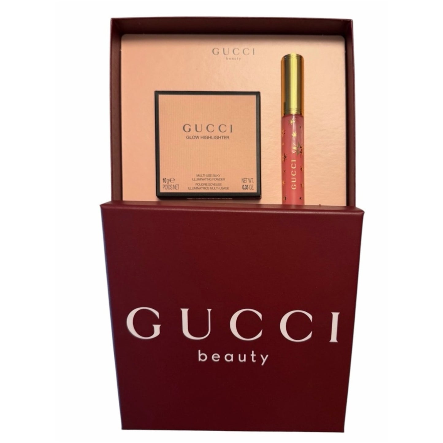 Gucci Beauty Glow Highlighter + Lip Gloss Set Opal Pink 04 Gift Set NIB