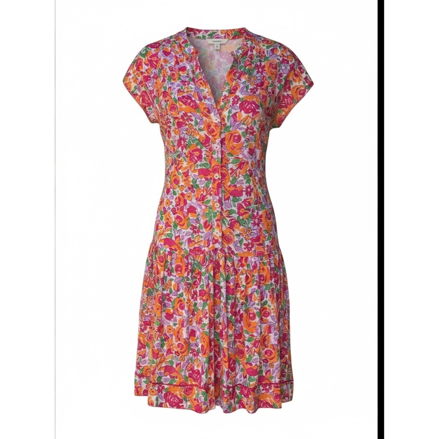Poupette St. Barth Amora Mini Dress Orange Rose Floral NWT Large Button Front