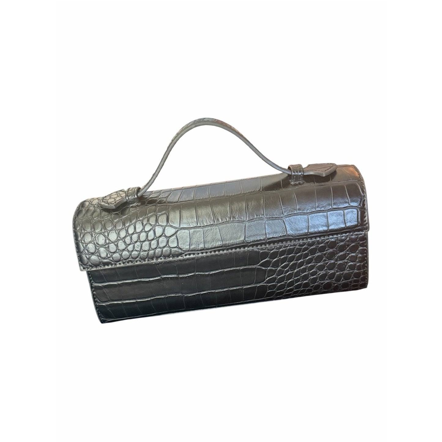 Aqua Black Croc Embossed East West Shoulder Bag Crossbody NWT