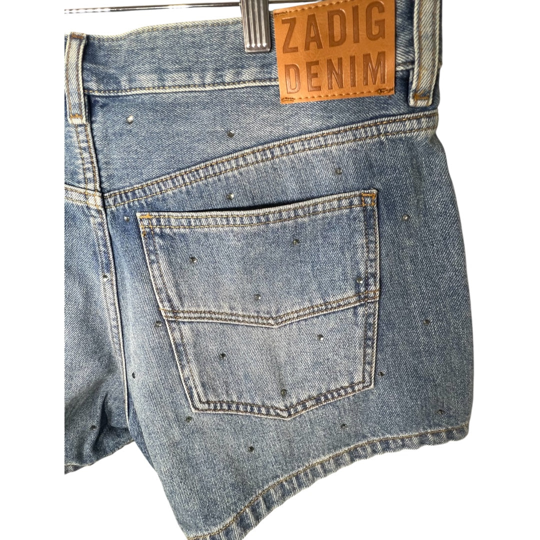 Designer Rhinestone-Embellished Denim Shorts EU Size 42