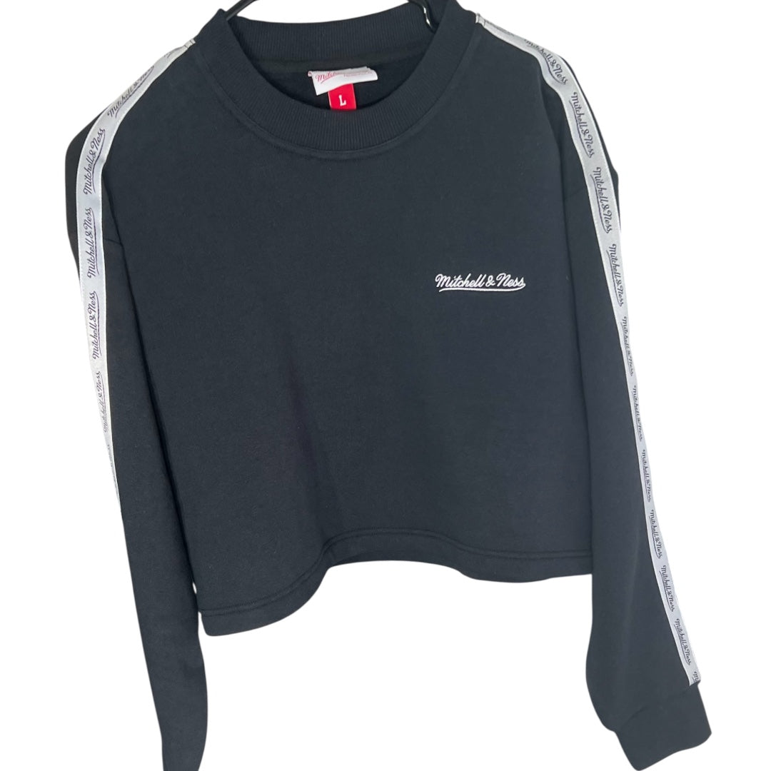 Cropped Long Sleeve Black With White Stripe down The Sleeve. Large Mitchel & Ness