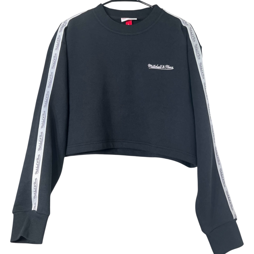 Cropped Long Sleeve Black With White Stripe down The Sleeve. Large Mitchel & Ness