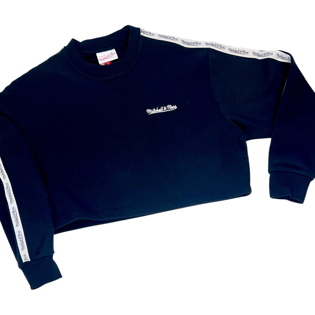 Cropped Long Sleeve Black With White Stripe down The Sleeve. Large Mitchel & Ness