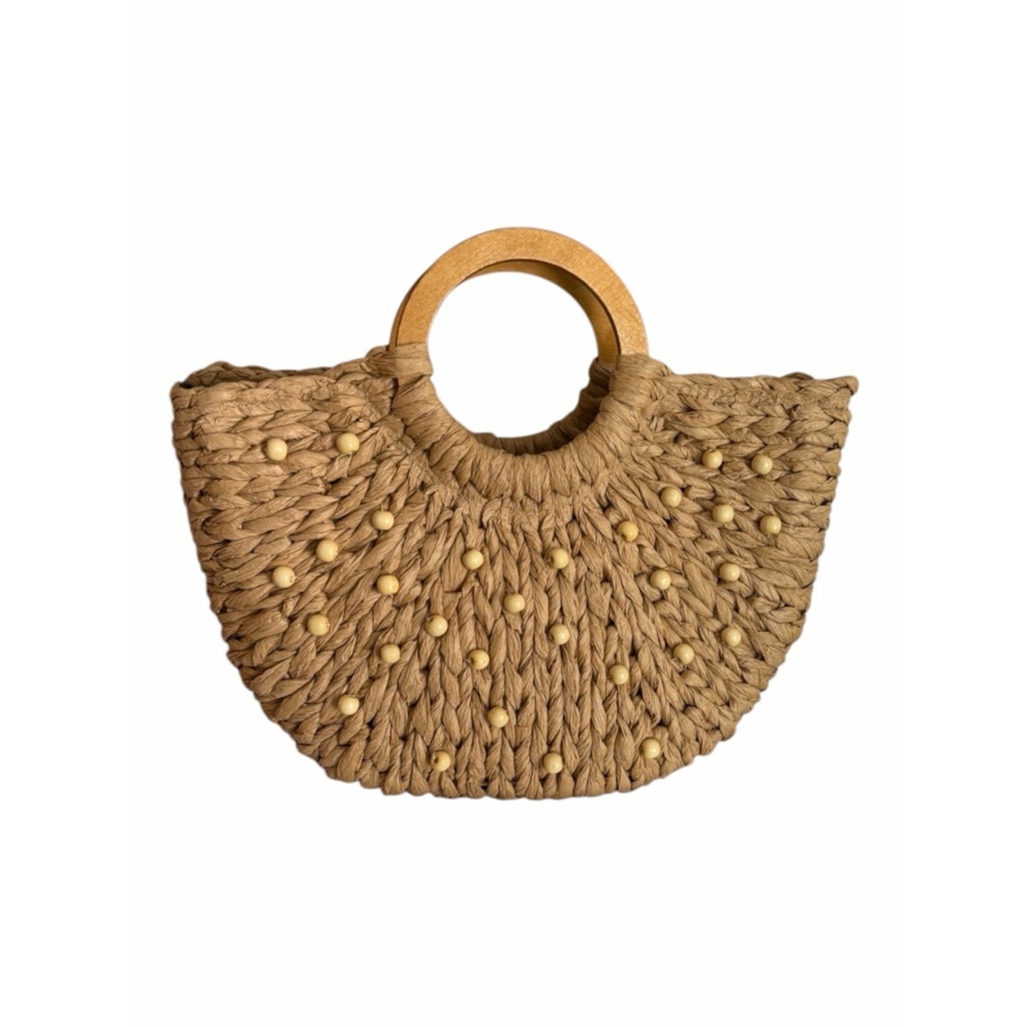 Style & Co Straw Beaded Tote Wooden Handle Crossbody Beach Boho Summer Bag