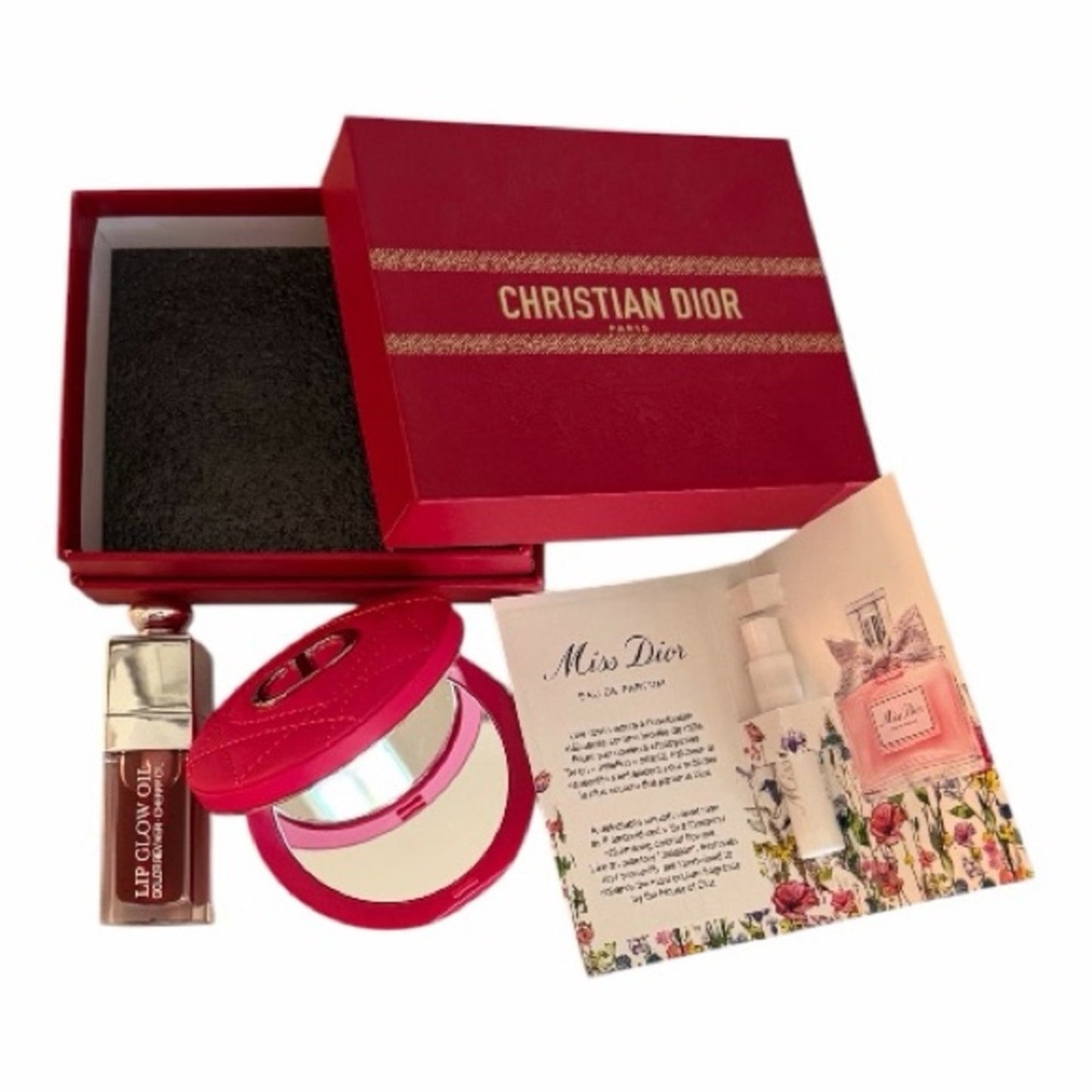 Christian Dior 4-Piece Gift Set, Lip Glow Oil 062, Mirror , Miss Dior + Box NEW