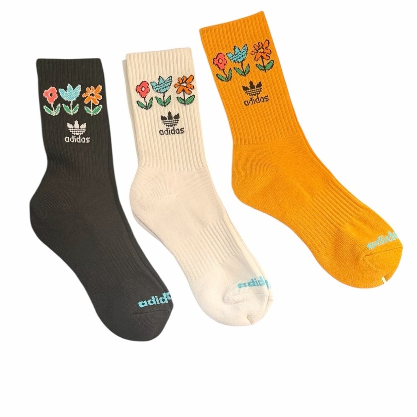 Adidas Originals Floral Crew Socks 3 Pack Women’s M Yellow Black White - NEW