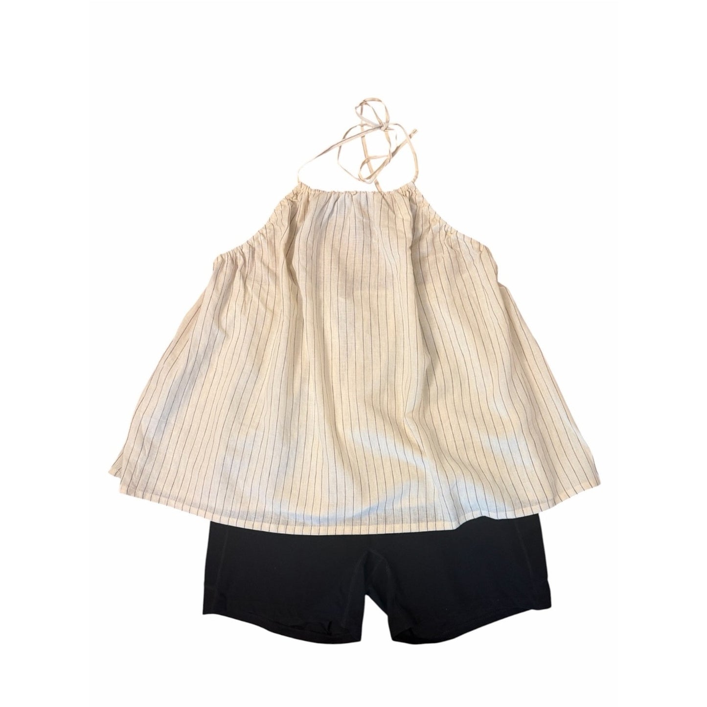 NWT WeWoreWhat Linen Blend Halter Top Open Back Pinstripe Size Large