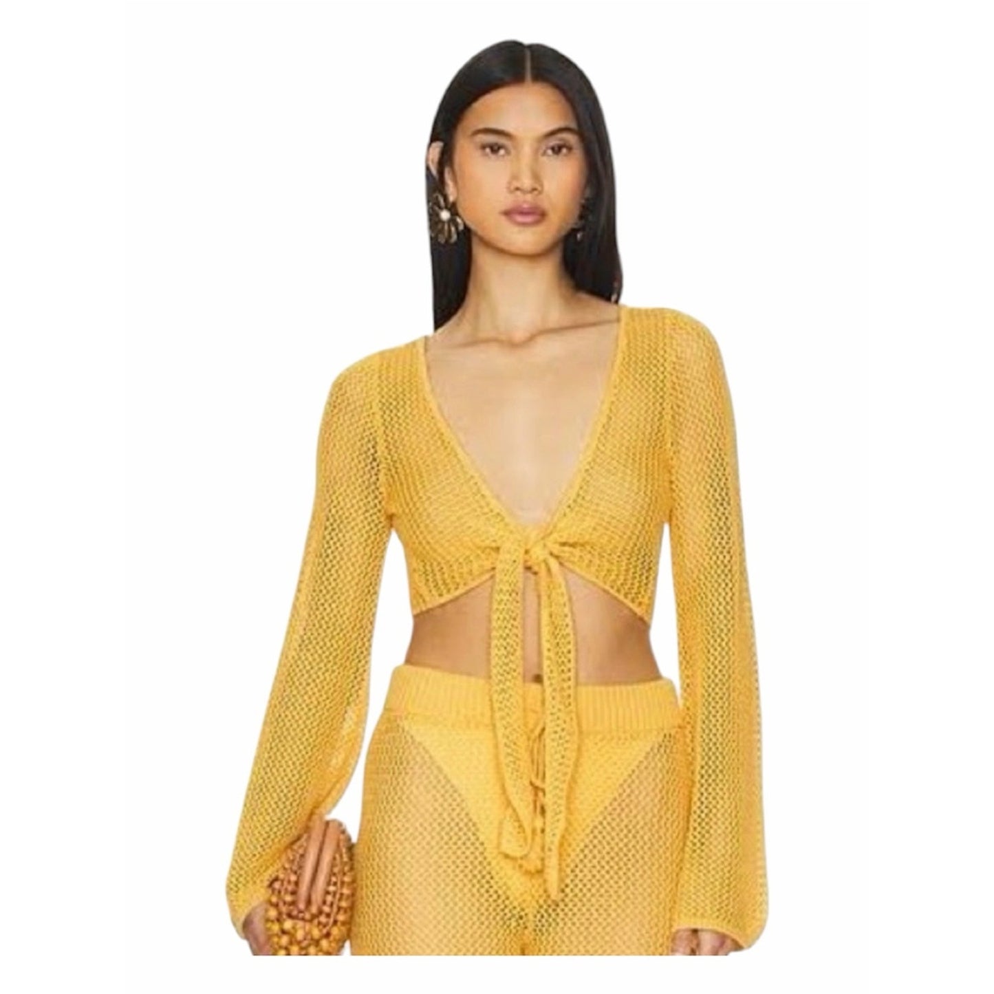 L*Space Los Cabos Tie Front Knit Cover-Up Top Medium NWT Cotton Beach Sweater