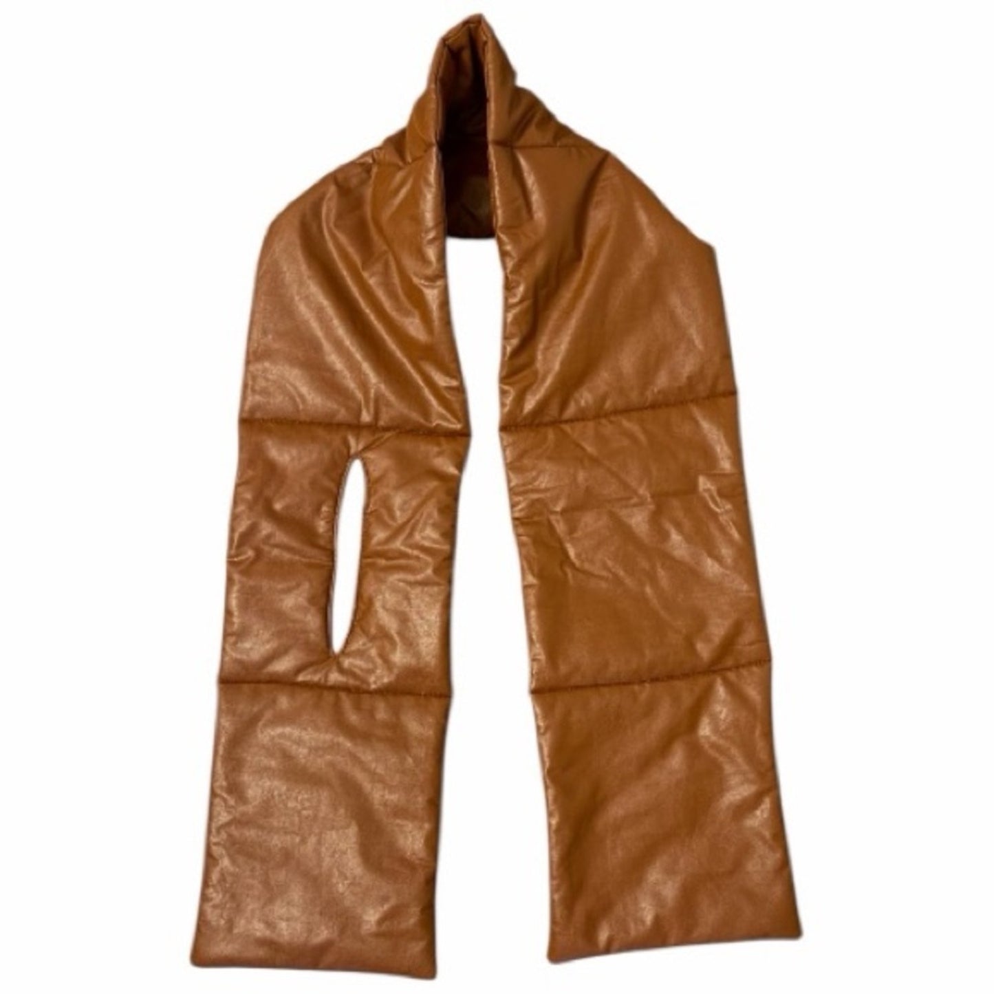 AQUA Faux Leather Quilted Puffer Scarf - Caramel Brown - NWT