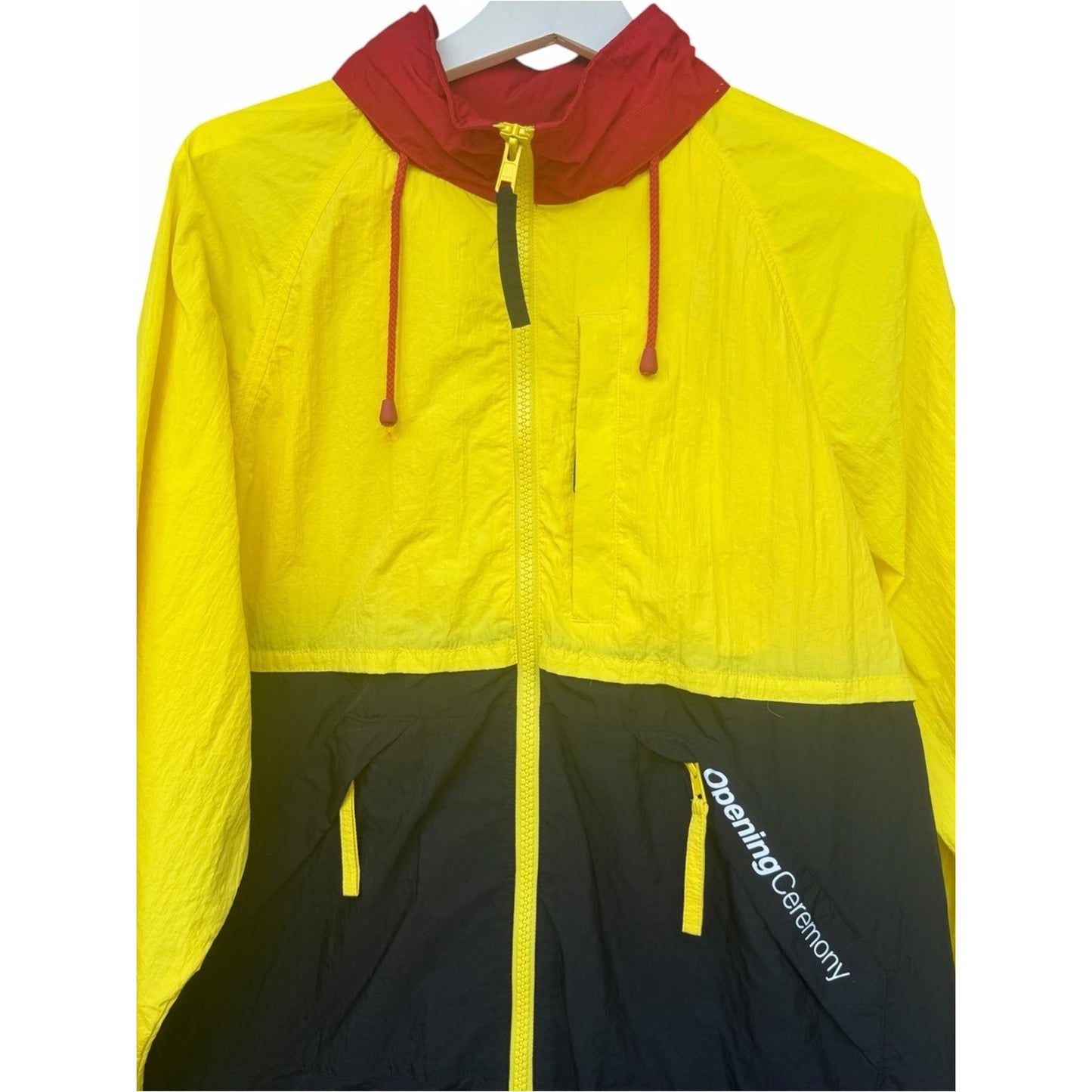 Opening Ceremony NWT Hooded Colorblock Windbreaker Jacket Yellow Black Red Small