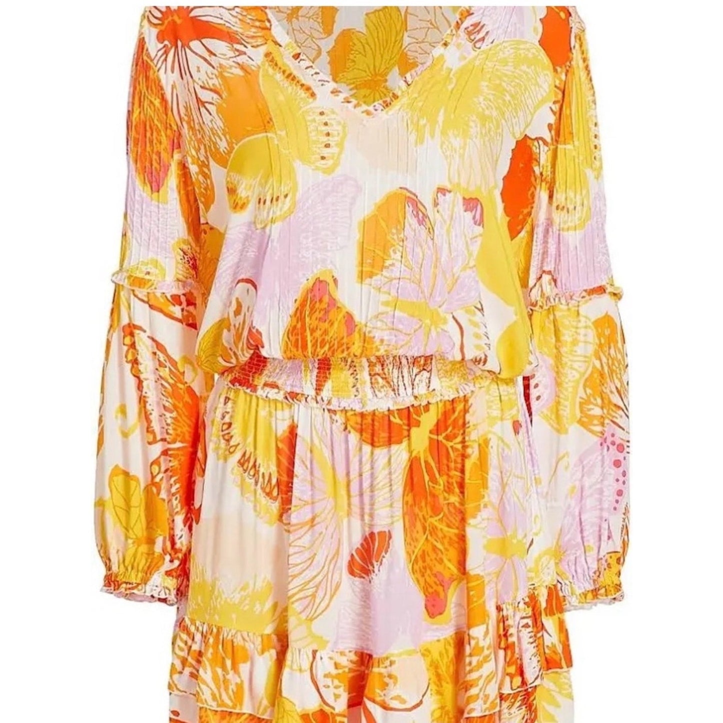 NEW Poupette St Barth Ilona M Yellow Macro Wings Butterfly Print Dress NWT