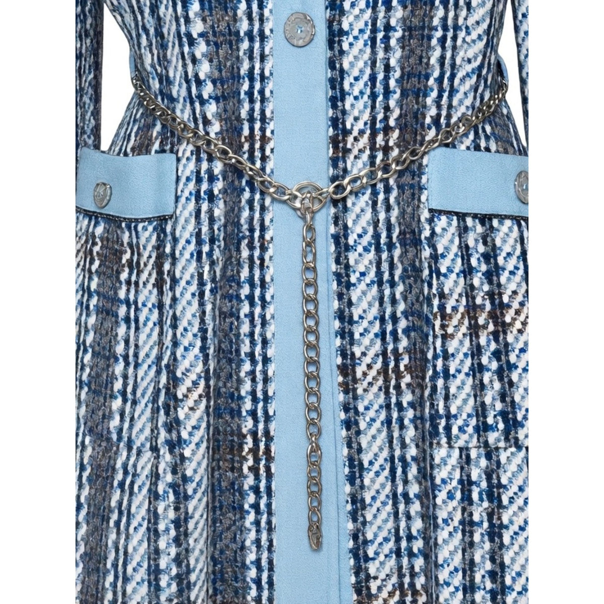 Zara Tweed & Denim Chain Belted Longline Blazer Dress Size L EUC