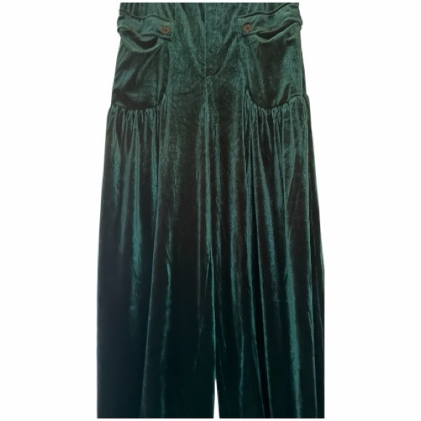 Halara Mid Rise Emerald Green Wide Leg Velvet Pants w/ Pockets NWT Size Med