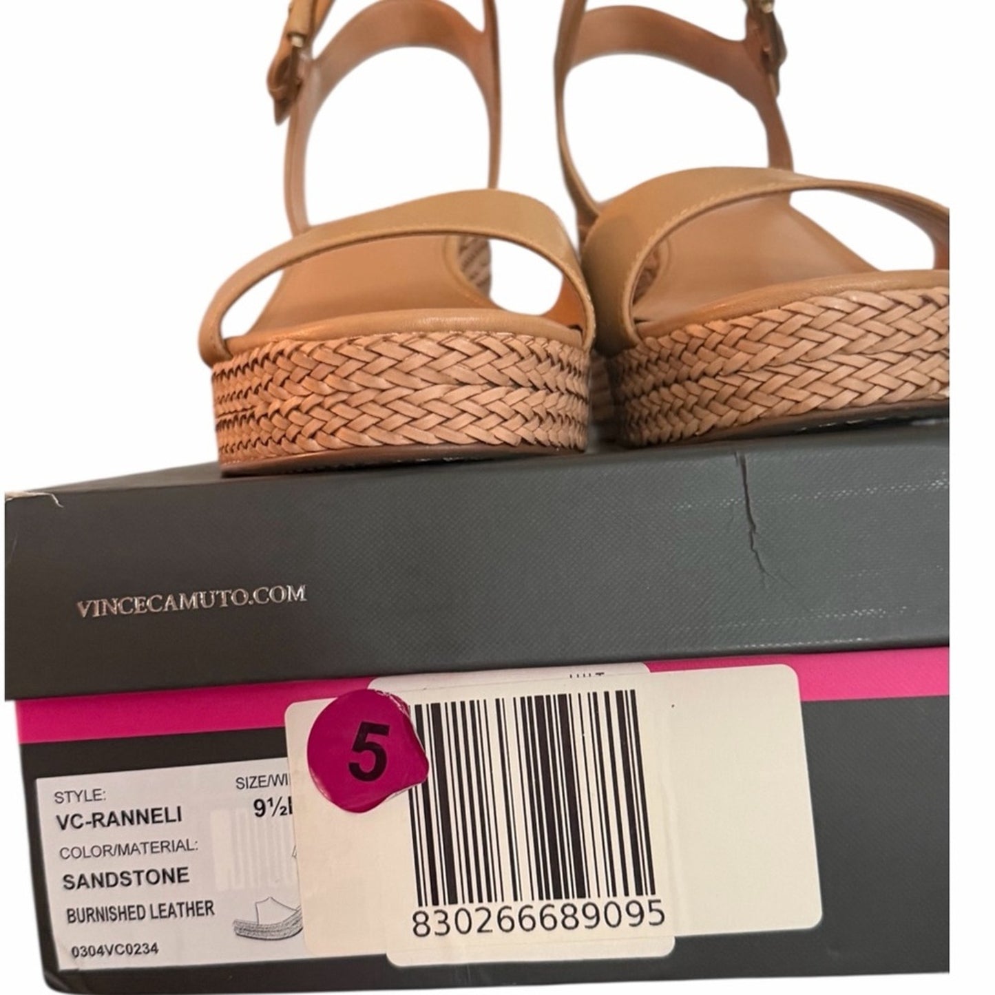 Vince Camuto Ranneli Platform Sandals 9.5 Sandstone Leather Woven Heel NIB