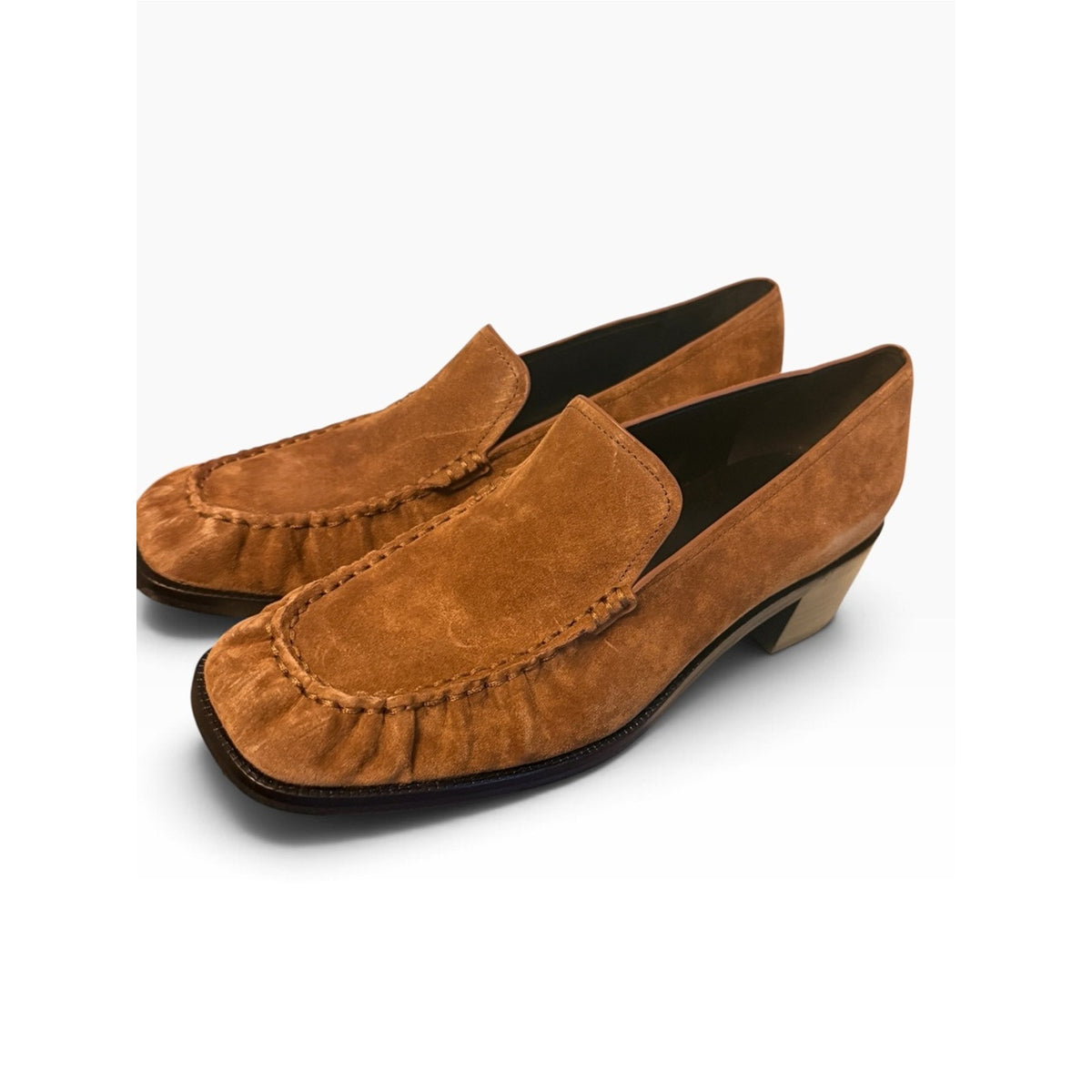 Vince Larose Suede Heeled Loafers Elm Wood Brown Women’s Size 10 NIB