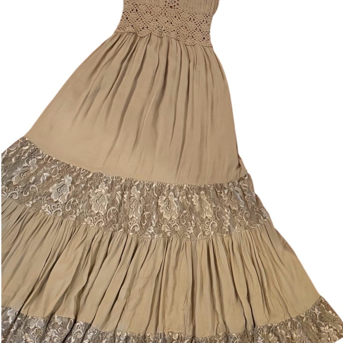 Tiare Hawaii Isabel Macrame Maxi Dress Crochet Halter Lace Boho Resort NWT S/M