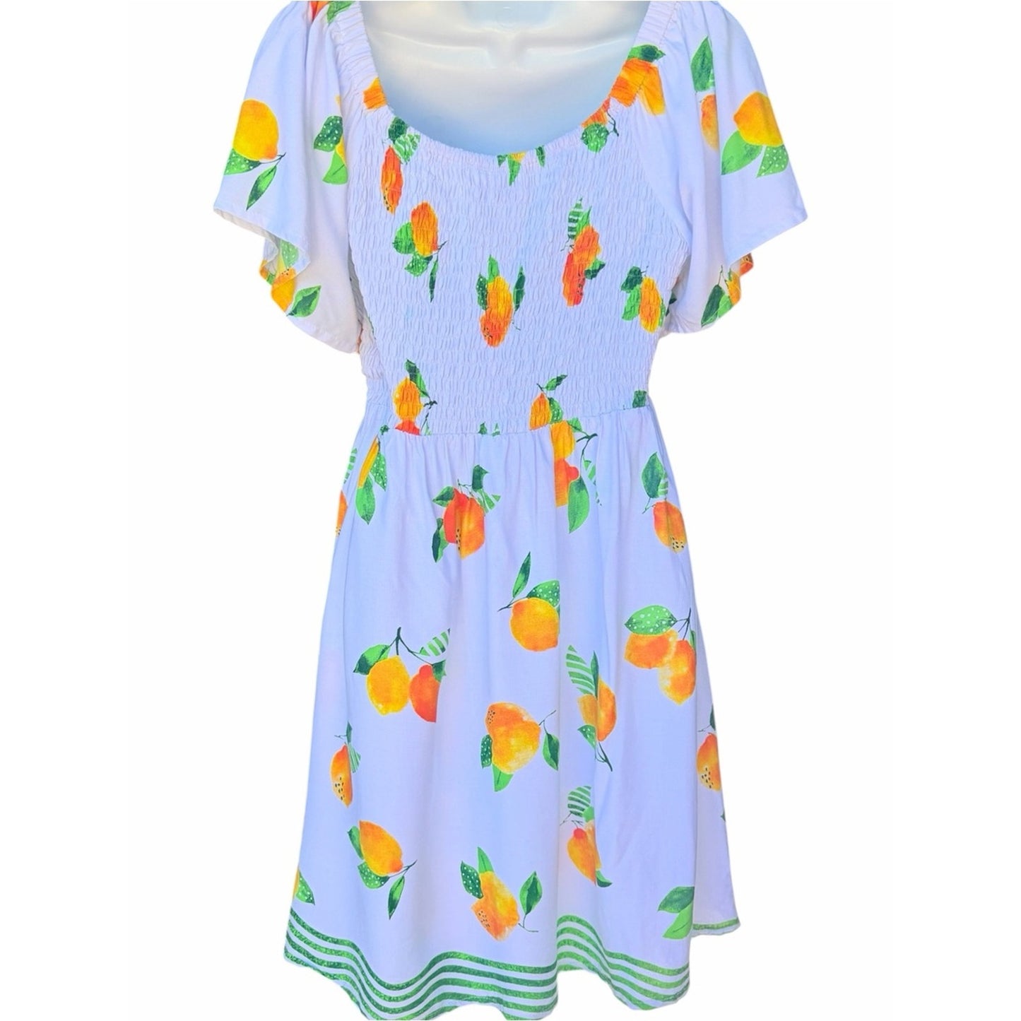 Tiare Hawaii Lemon Citrus Print Mini Dress White NWT Medium