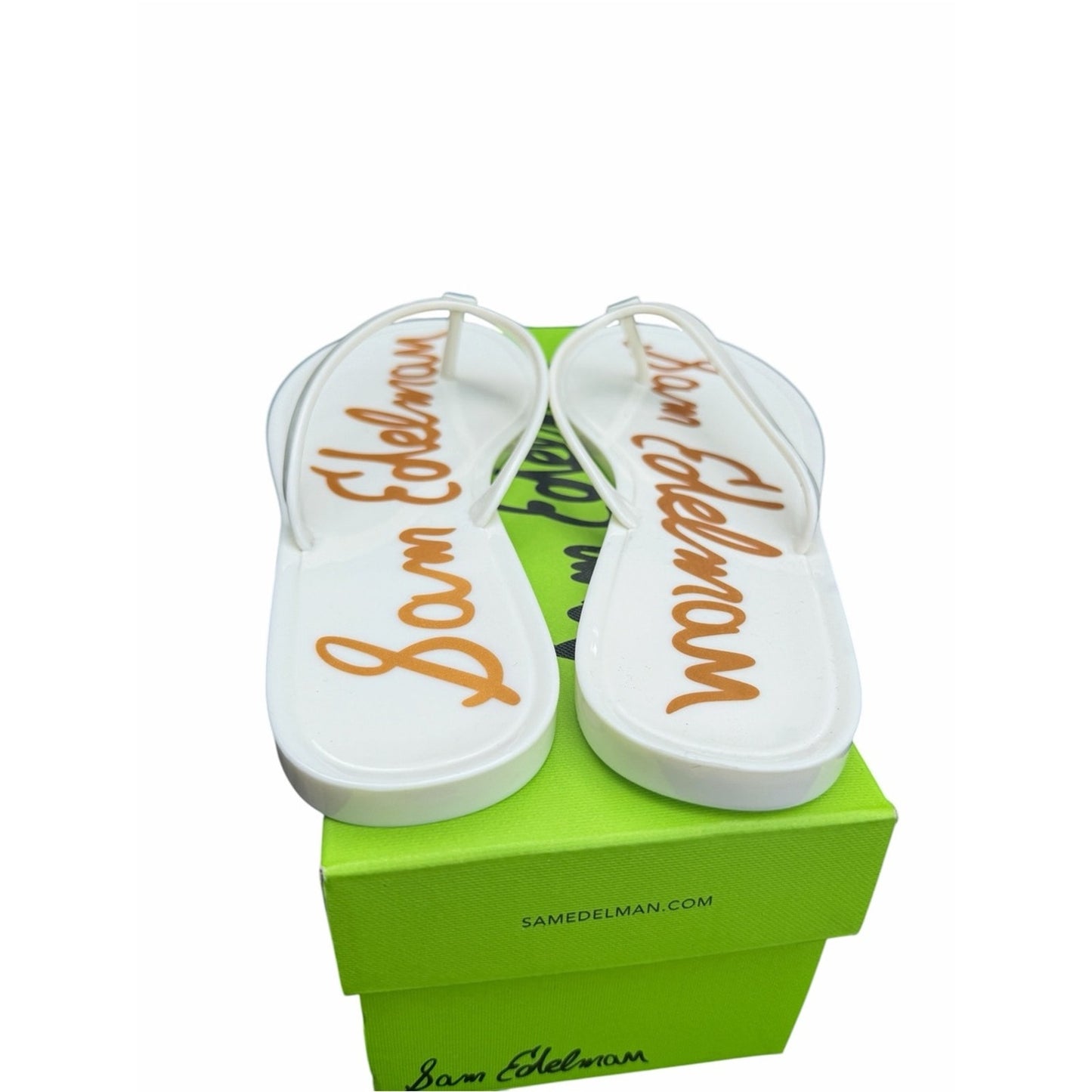 Sam Edelman Dean Jelly Flip Flops White Logo Sandals Size 8 New In Box