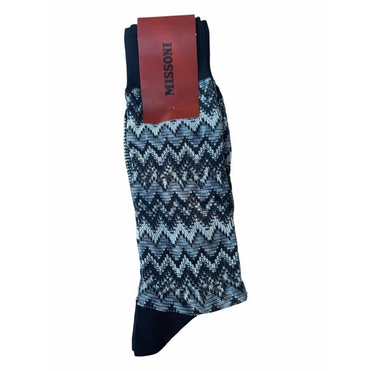 MISSONI Made in Italy Zig Zag Knit Socks L/XL NWT Luxury Designer Hosiery Navy