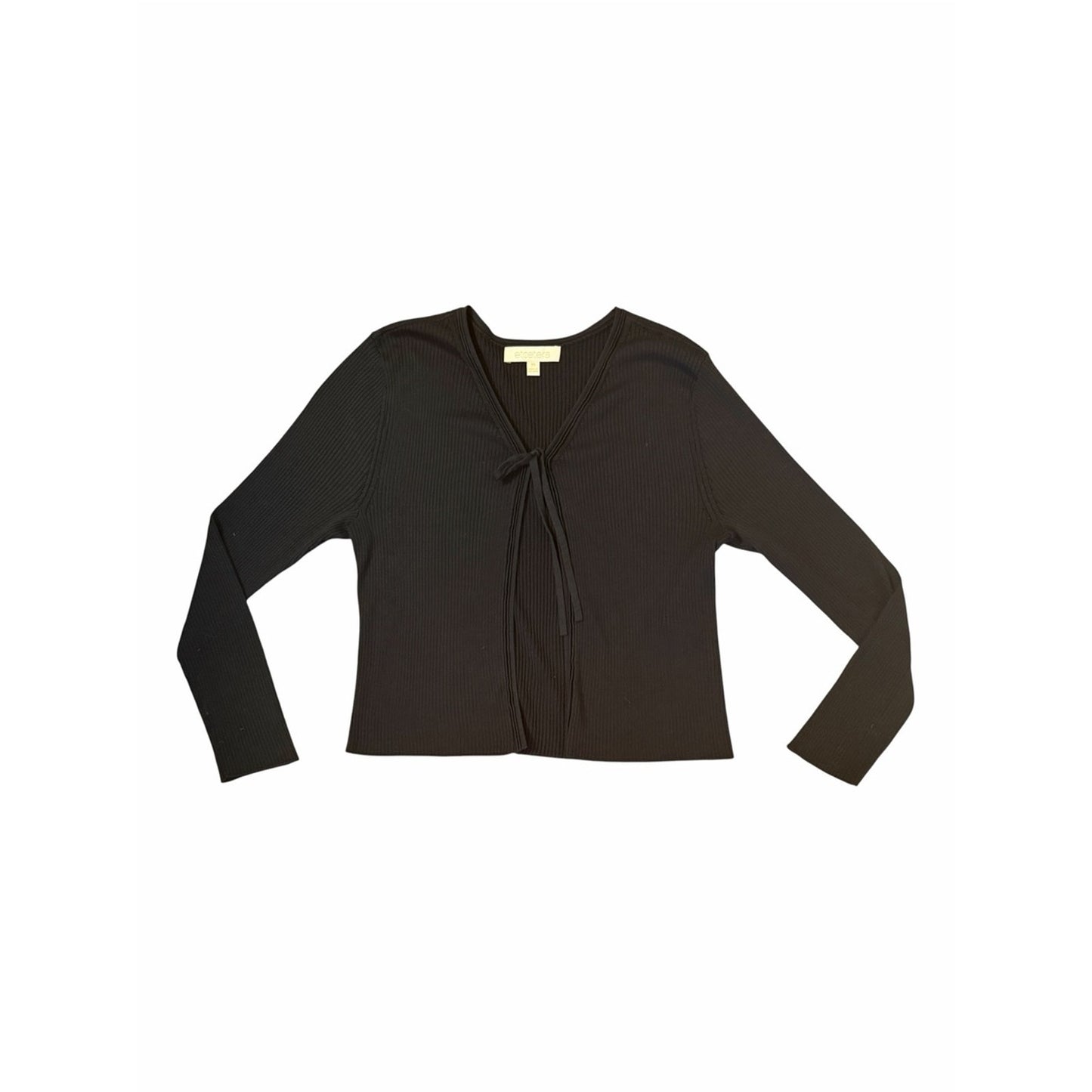 ETCETERA Black Silk Summer Sweater Tie Front Ribbed Cardigan M NWT