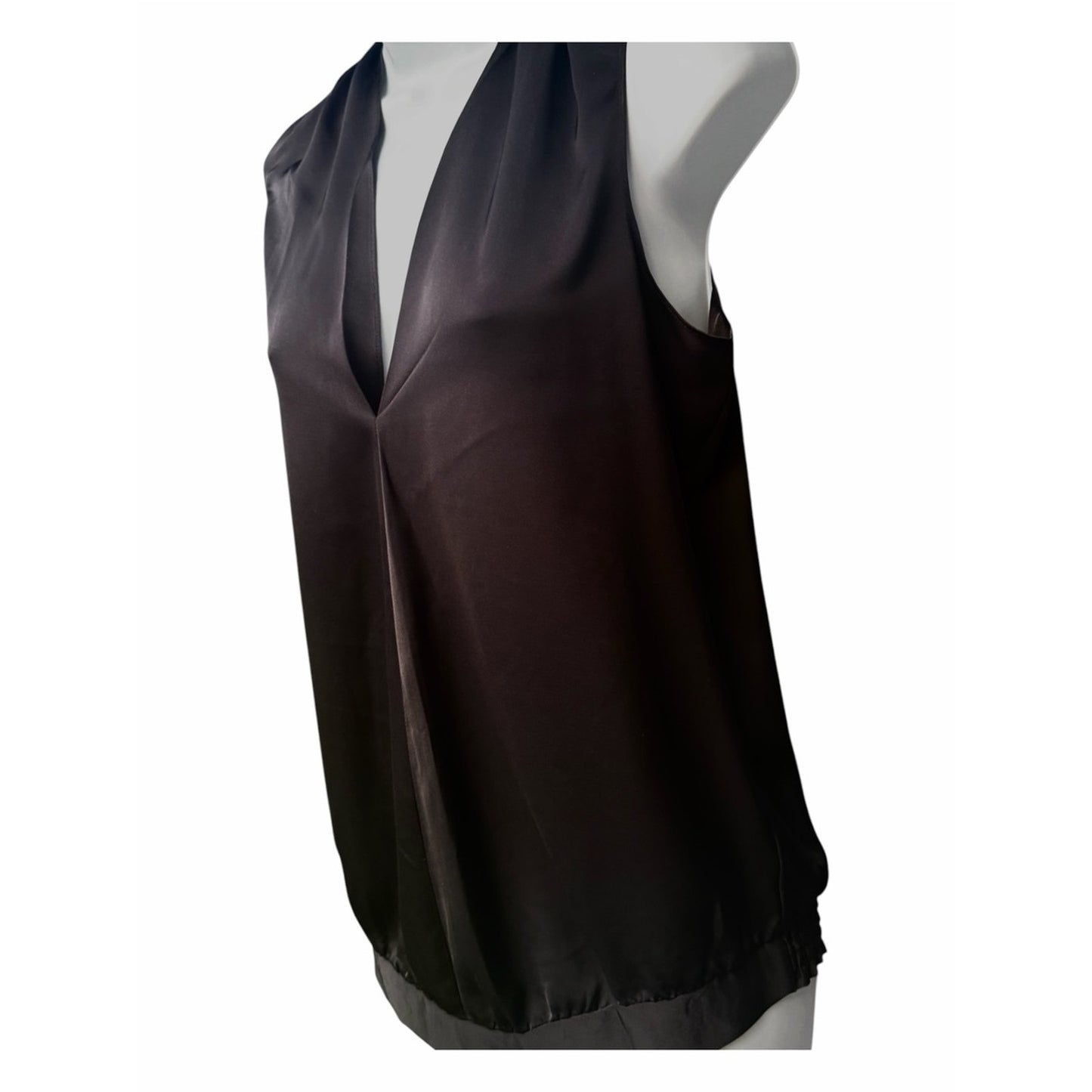 NWT Ramy Brook Jilly Black Satin Charmeuse Sleeveless V-Neck Blouse Small