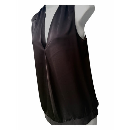 NWT Ramy Brook Jilly Black Satin Charmeuse Sleeveless V-Neck Blouse Small