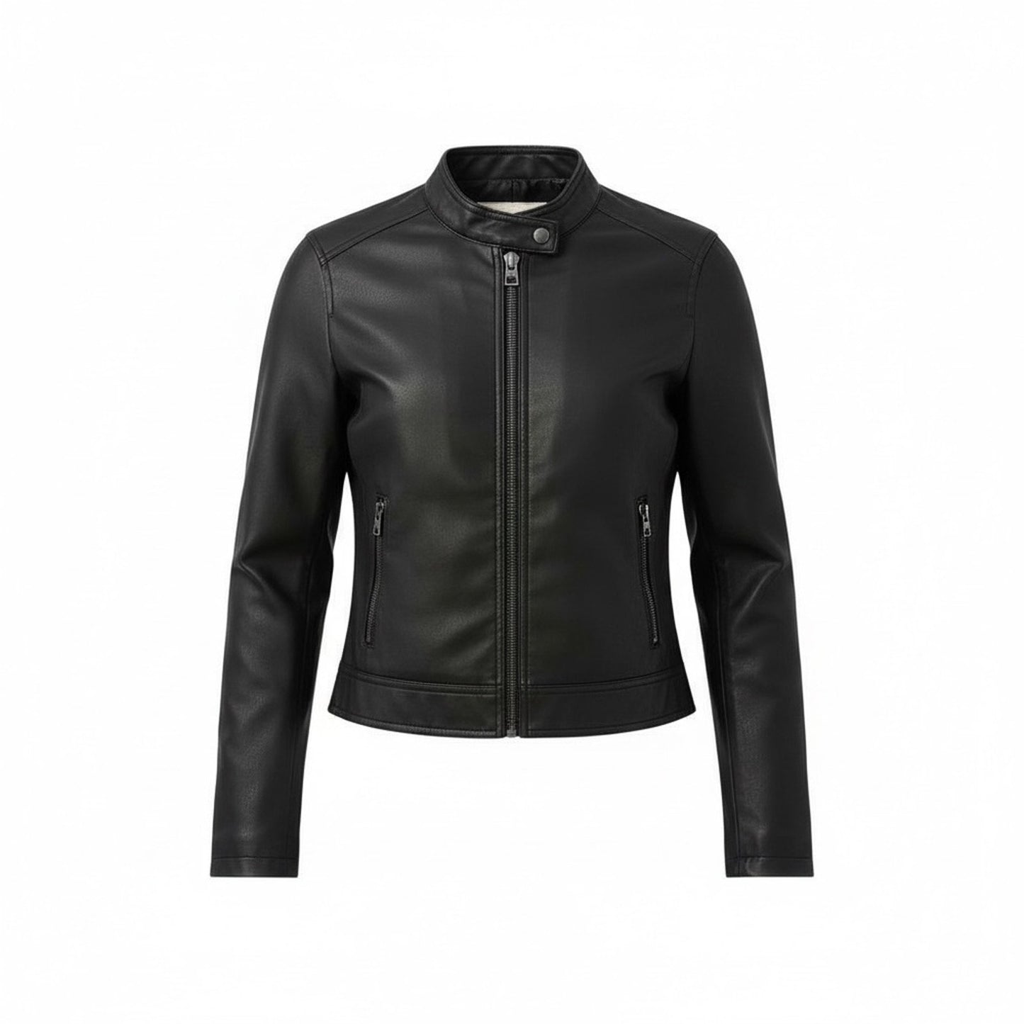 Vegan Leather Moto Jacket (Women’s L) Zip Front Black NWT