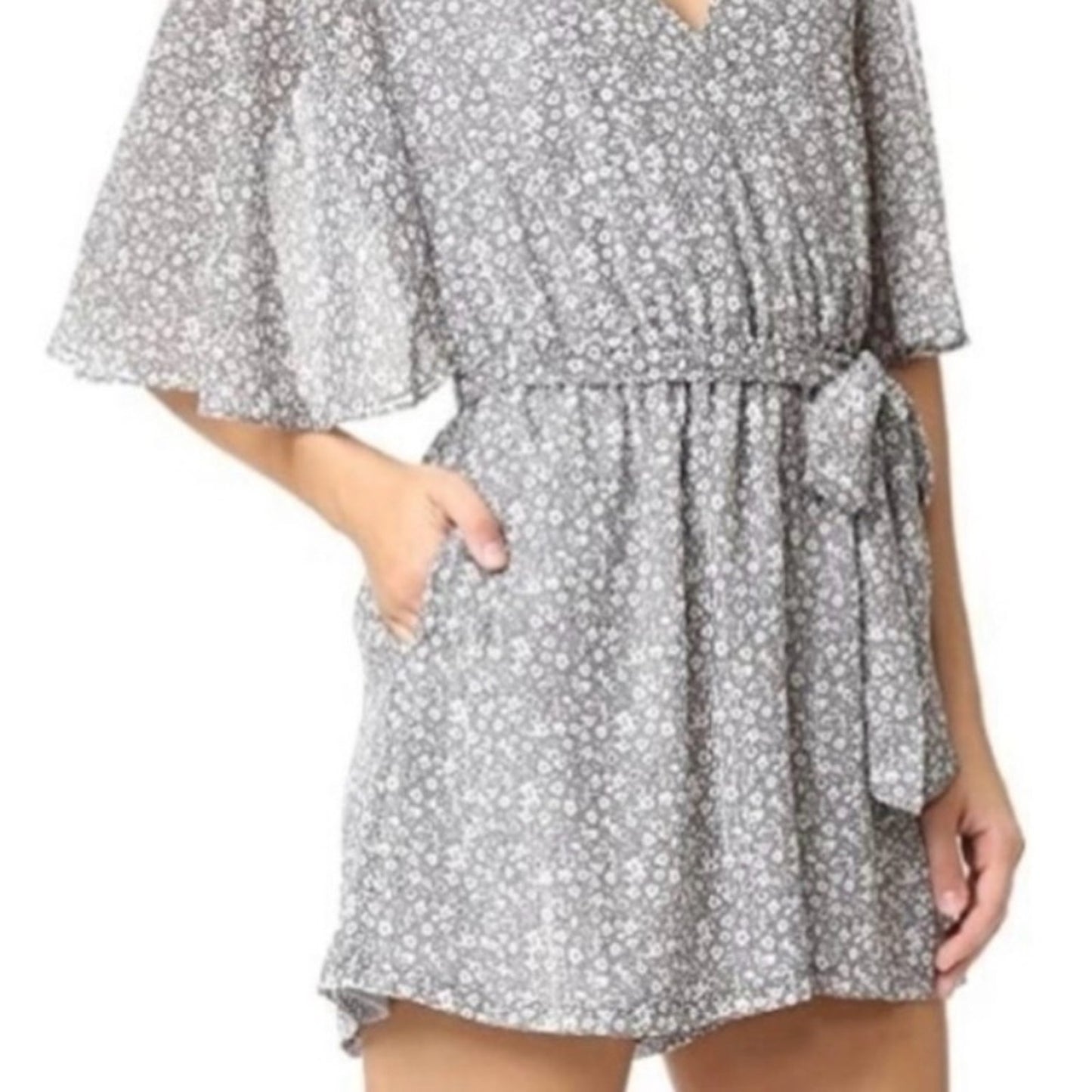 Rebecca Minkoff Floral Wrap Romper Flutter Sleeve Pockets Bloomcore Boho M