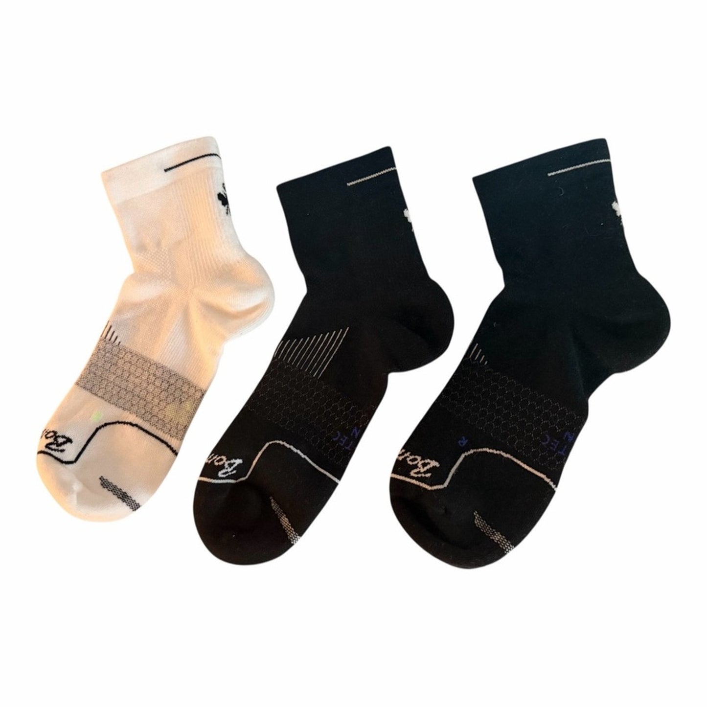 Bombas Quarter Crew Socks 3 Pack Size L Cushioned Athletic Black White NEW