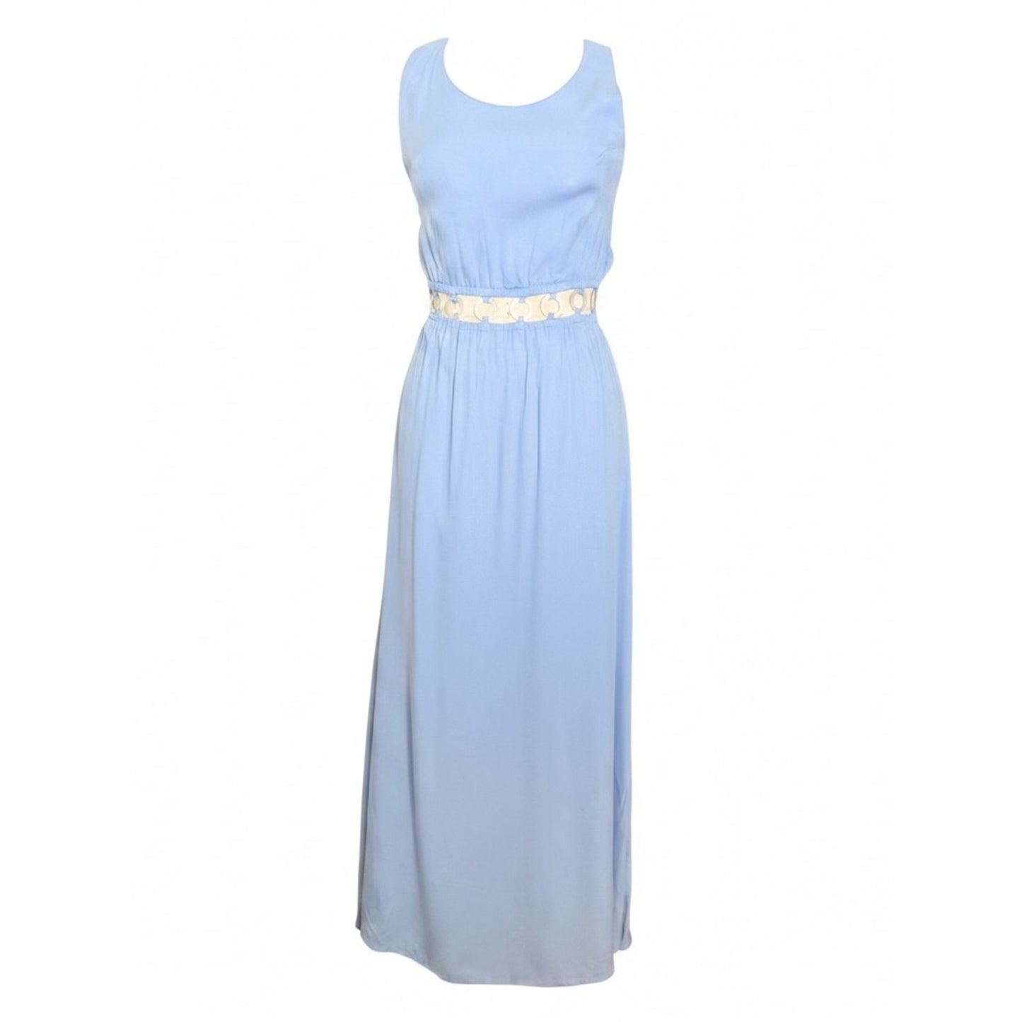 Tiare Hawaii Tidal Wave Maxi Dress Blue Medium | Mother of Pearl Shell Cutouts Med