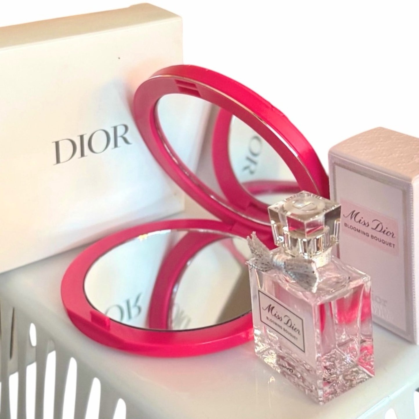 Dior Pink Quilted CD Compact Mirror + Miss Dior Blooming Bouquet 5ml Gift  NIB