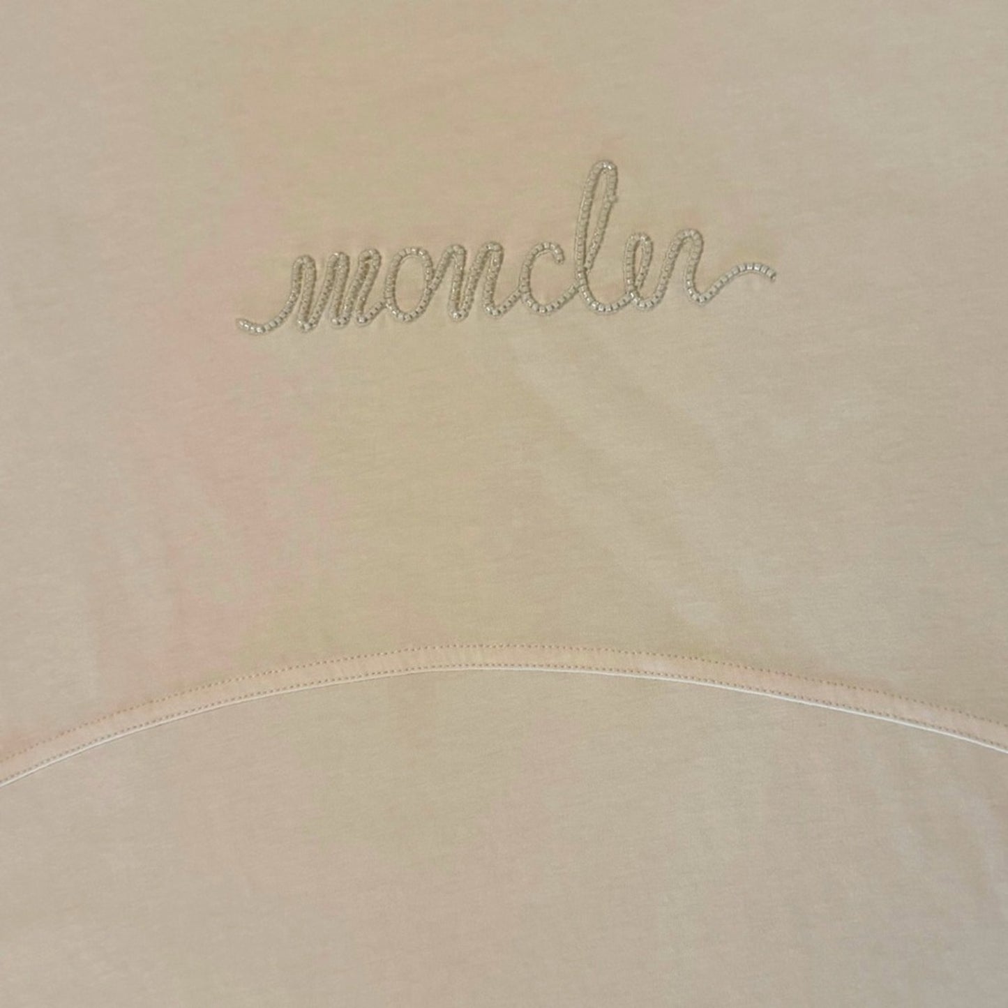 Moncler Cream Logo T-Shirt XL NWT Embroidered Script Minimalist Quiet Luxury Tee