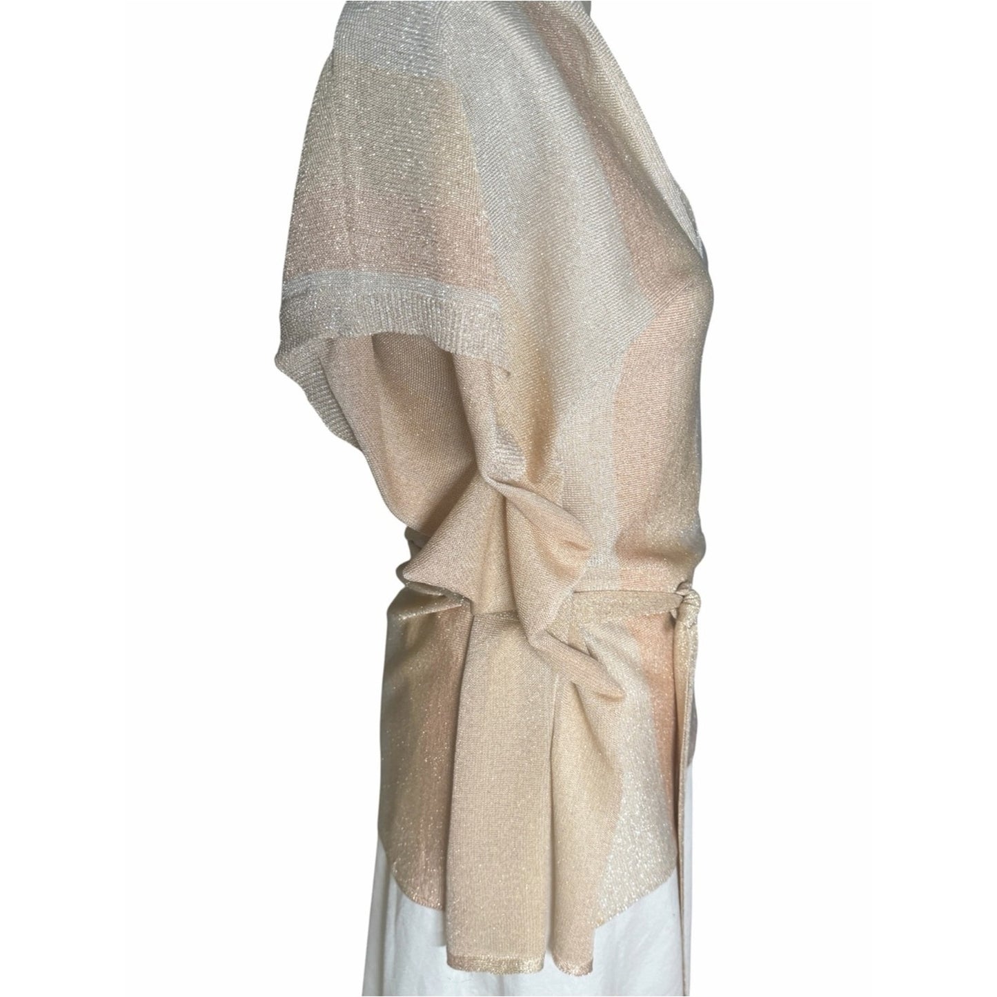 Vintage bebe Silk Metallic Silk Draped Caftan - Sweater -Top - Belted Women’s M