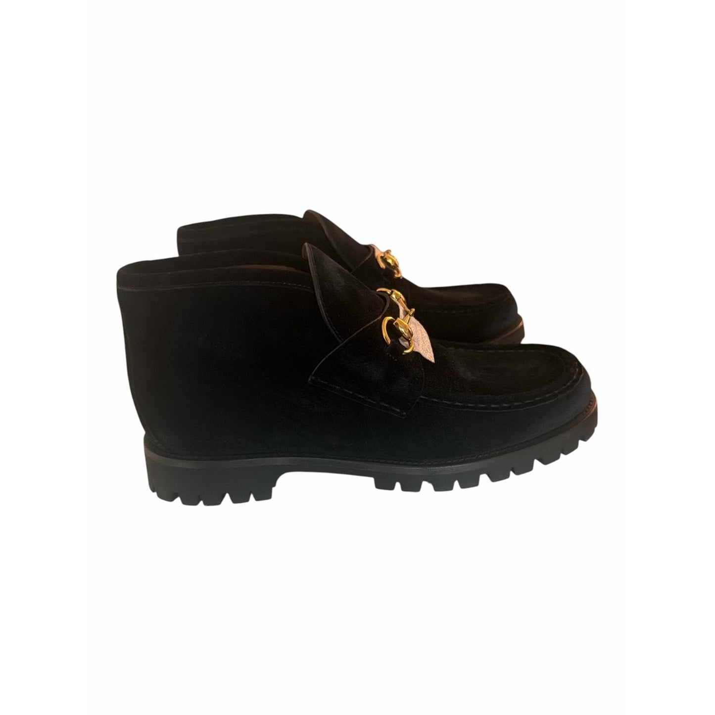 Gucci Horsebit Black Suede Lug Sole Ankle Boots Size 40 NIB