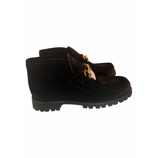 Gucci Horsebit Black Suede Lug Sole Ankle Boots Size 40 NIB