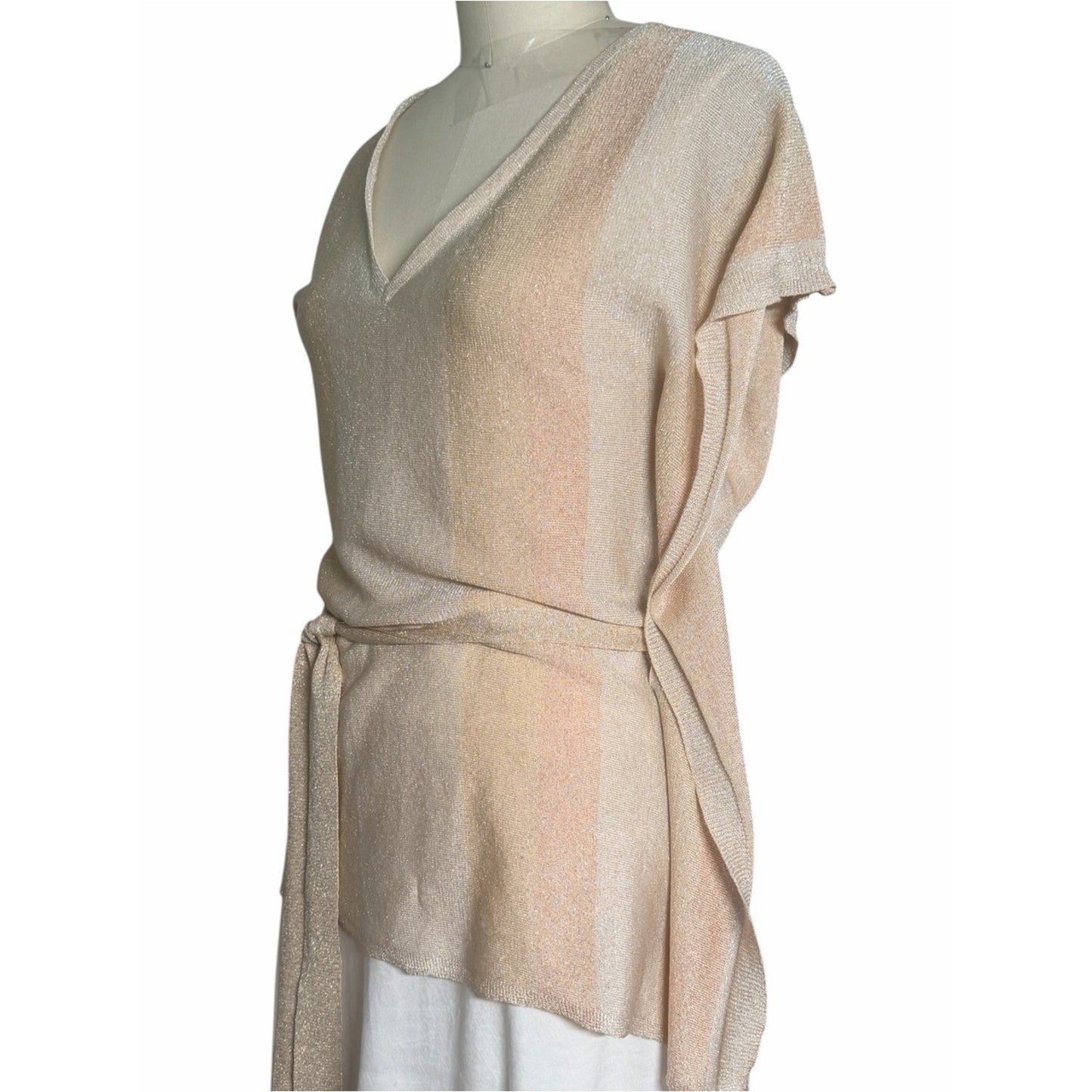 Vintage bebe Silk Metallic Silk Draped Caftan - Sweater -Top - Belted Women’s M