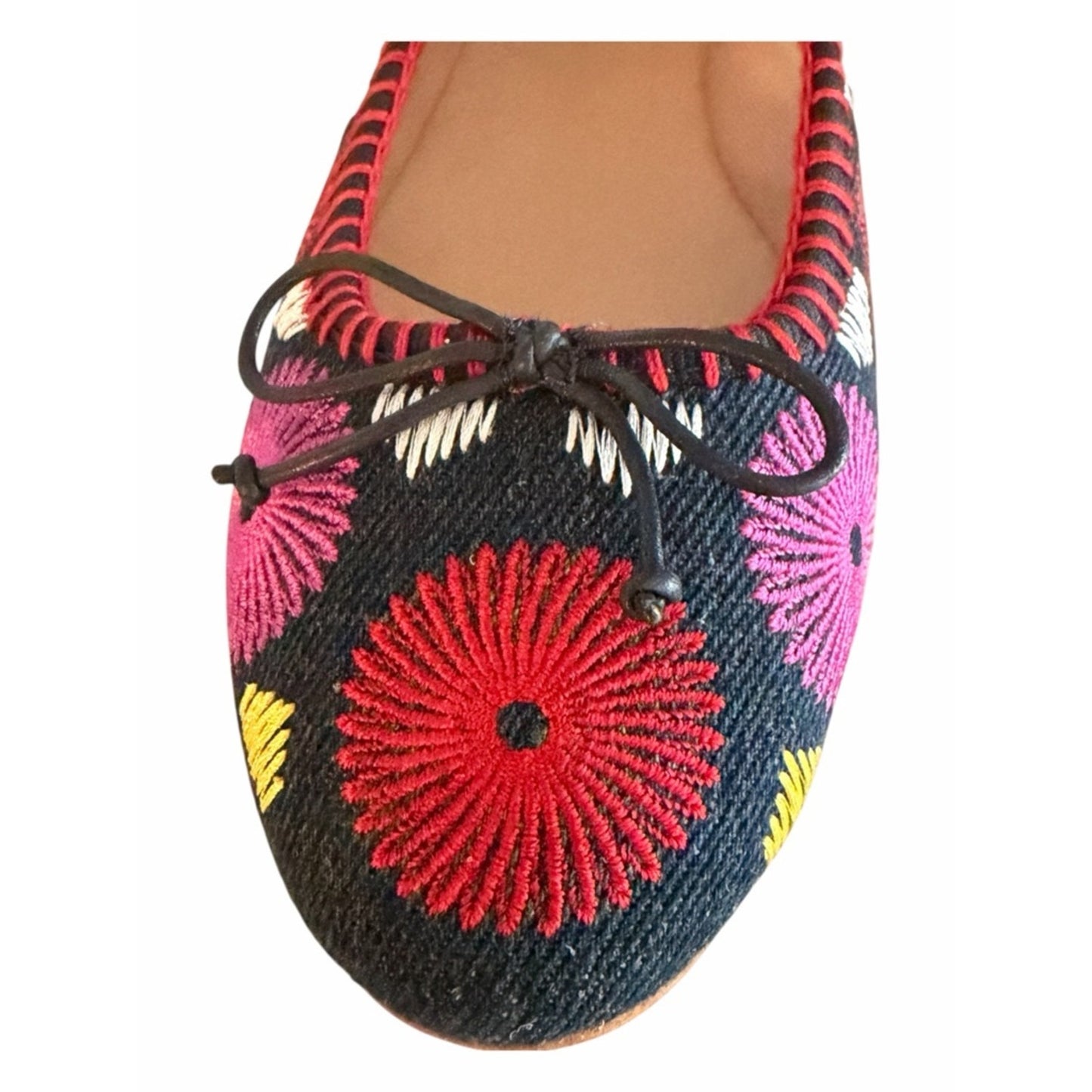Jack Rogers Bettie Flower Ballet Flats Denim Embroidered Bow NOB Size 6.5