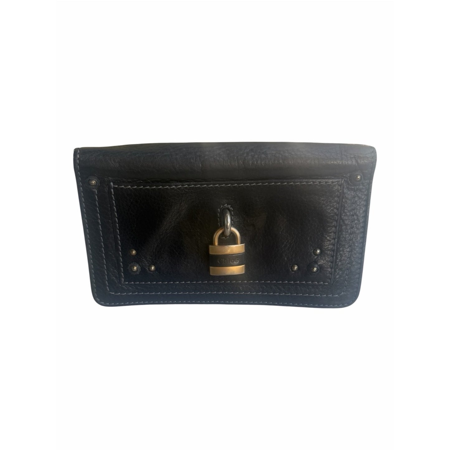 CHLOÉ Paddington Black Leather Continental Wallet w/ Original Padlock & Key Y2K