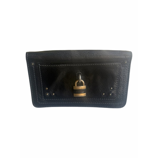 CHLOÉ Paddington Black Leather Continental Wallet w/ Original Padlock & Key Y2K