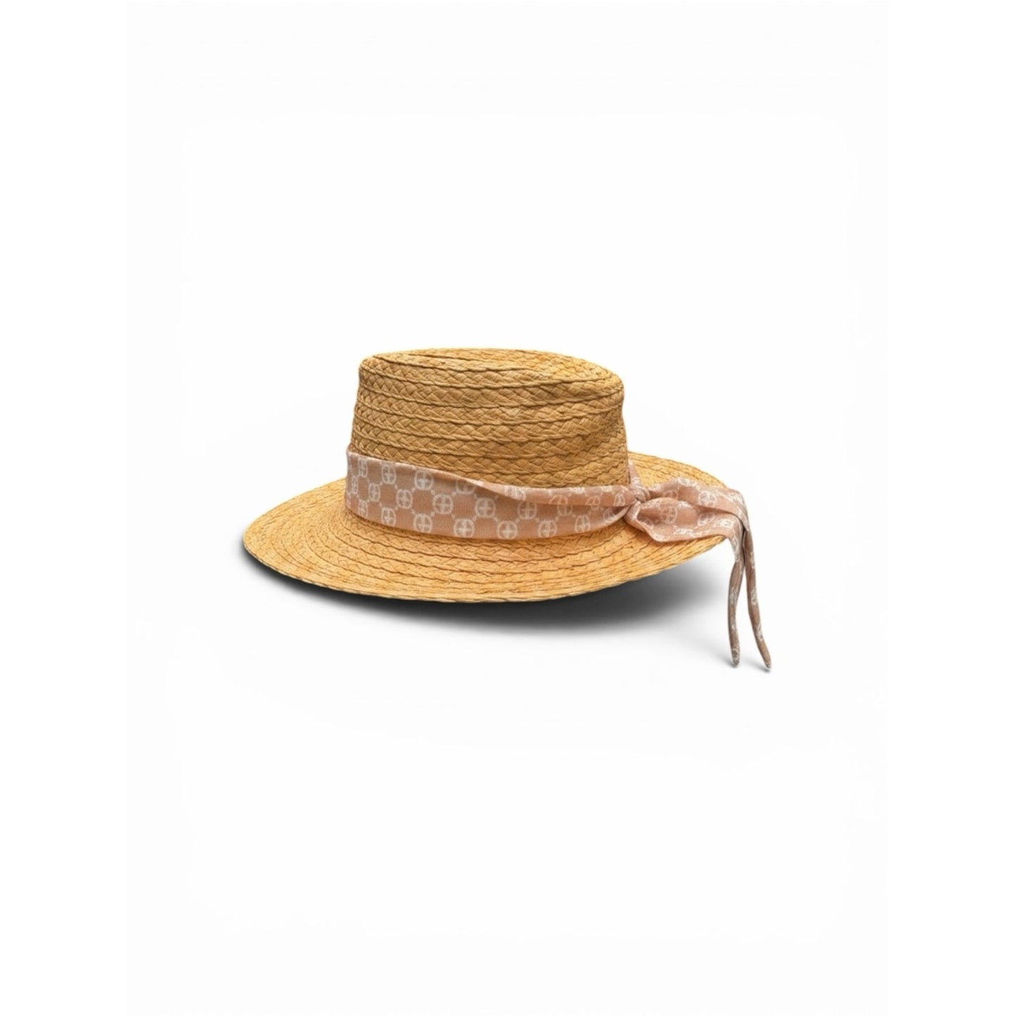 Gianni Bernini Straw Boater Hat NWT Camel Ribbon Resort Coastal Chic