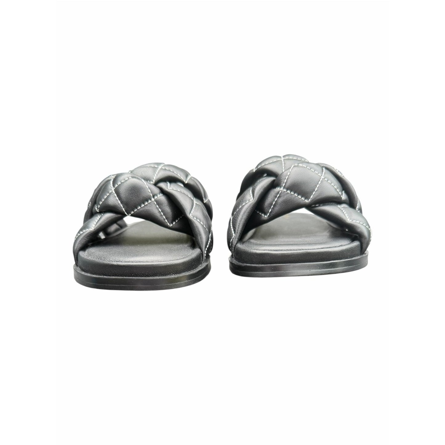 Cecelia New York Ellie Quilted Braided Leather Slide Sandals Black  5.5 New With Box